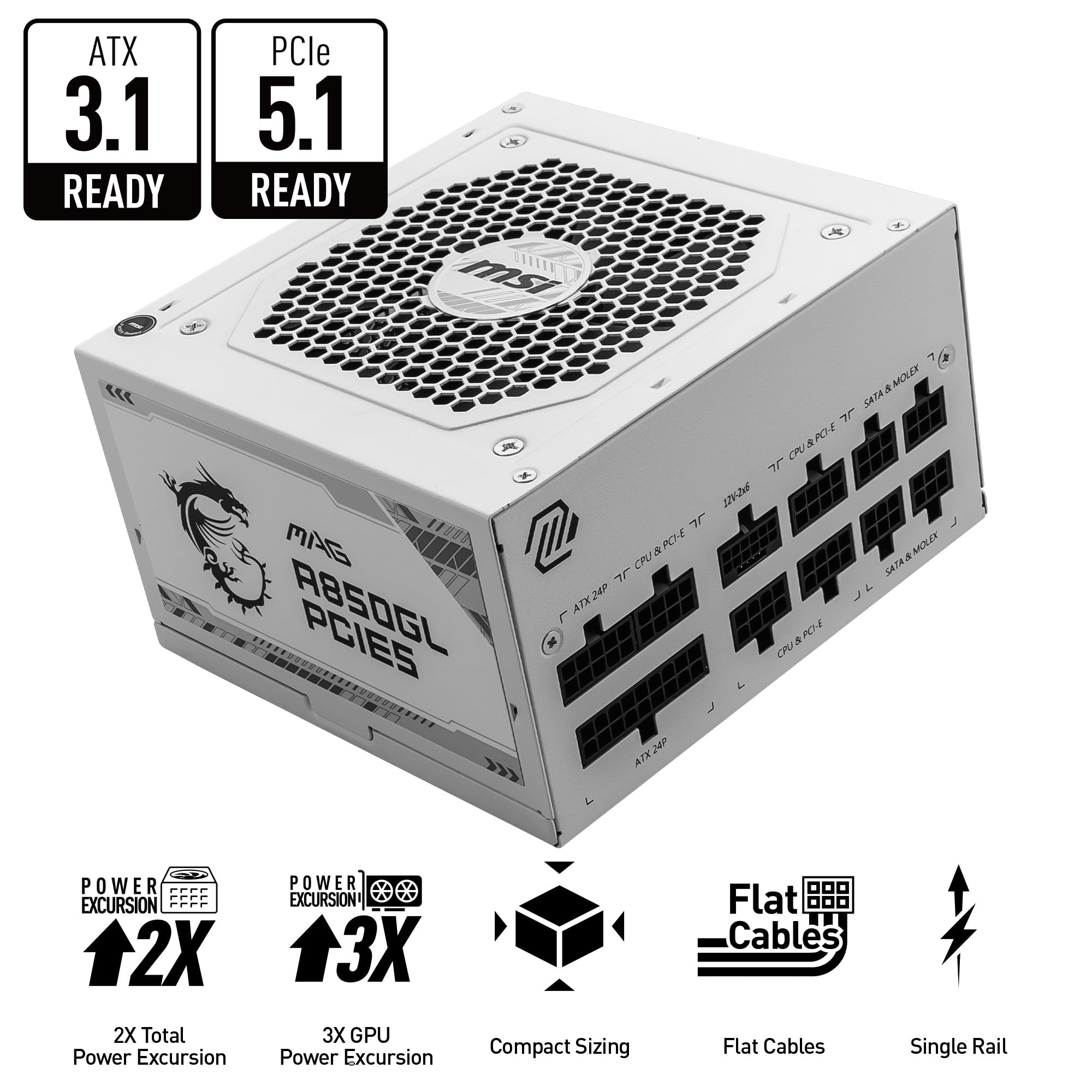 MSI 850W 80 PLUS ORO ATX 3.1 PCIE 5.1 MAG — vista 3