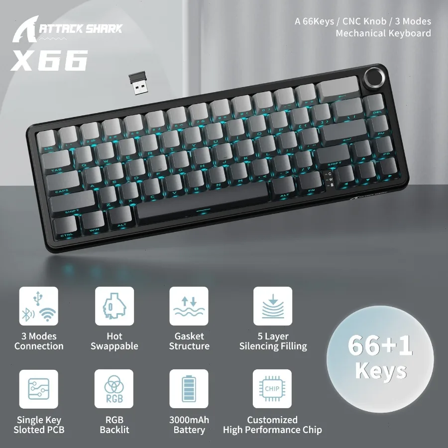 ATTACK SHARK X66 GRIS — vista 3