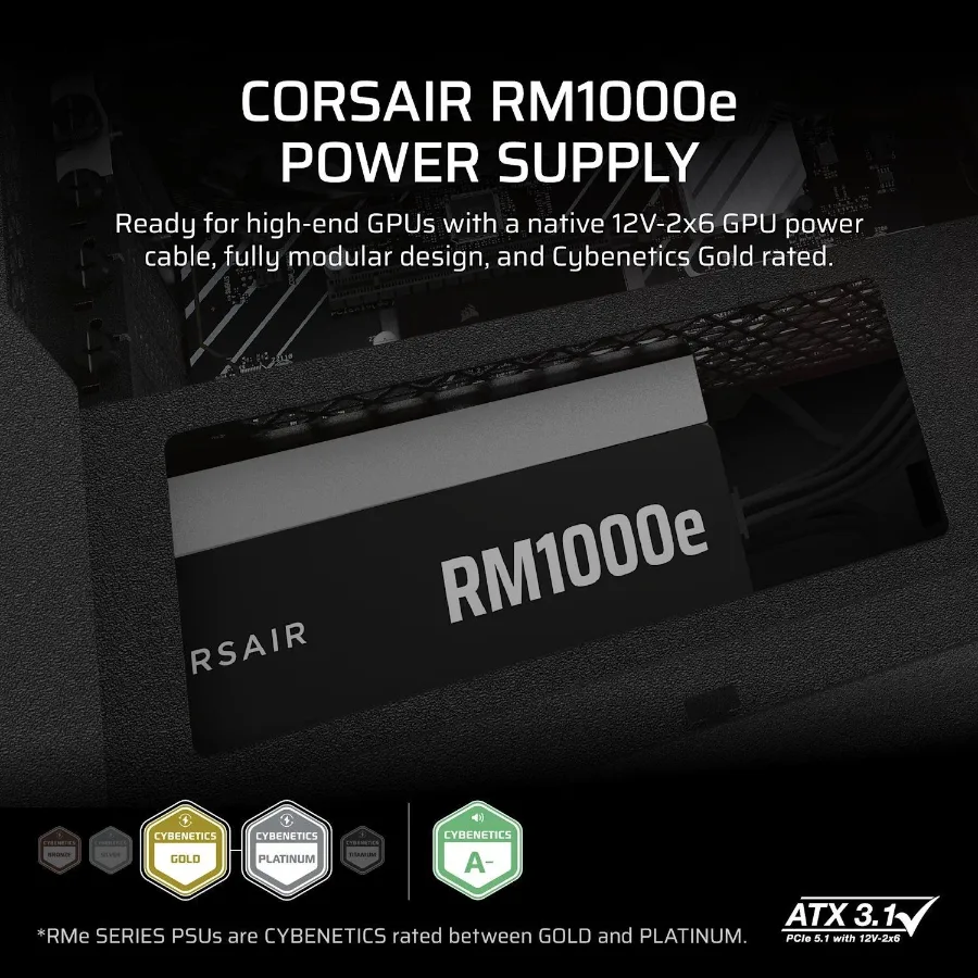 850W CORSAIR RM850E 80 PLUS ORO ATX 3.0 PCIE 5.0 NEGRO — vista 2