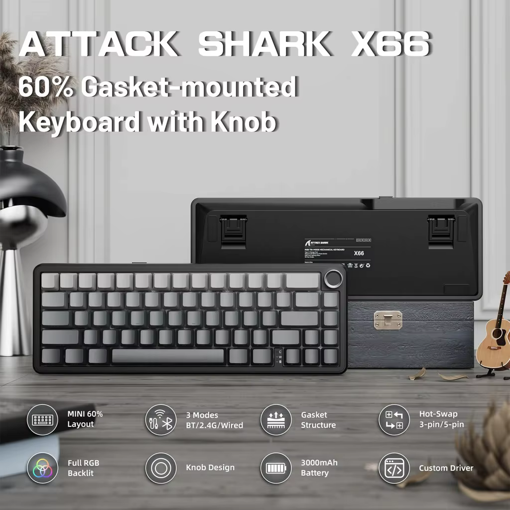 ATTACK SHARK X66 GRIS — vista 3
